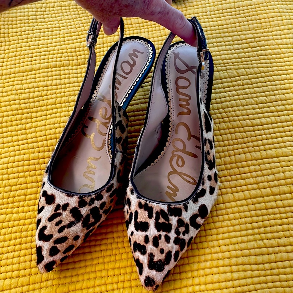 Sam Edelman leopard fur kitten mules
